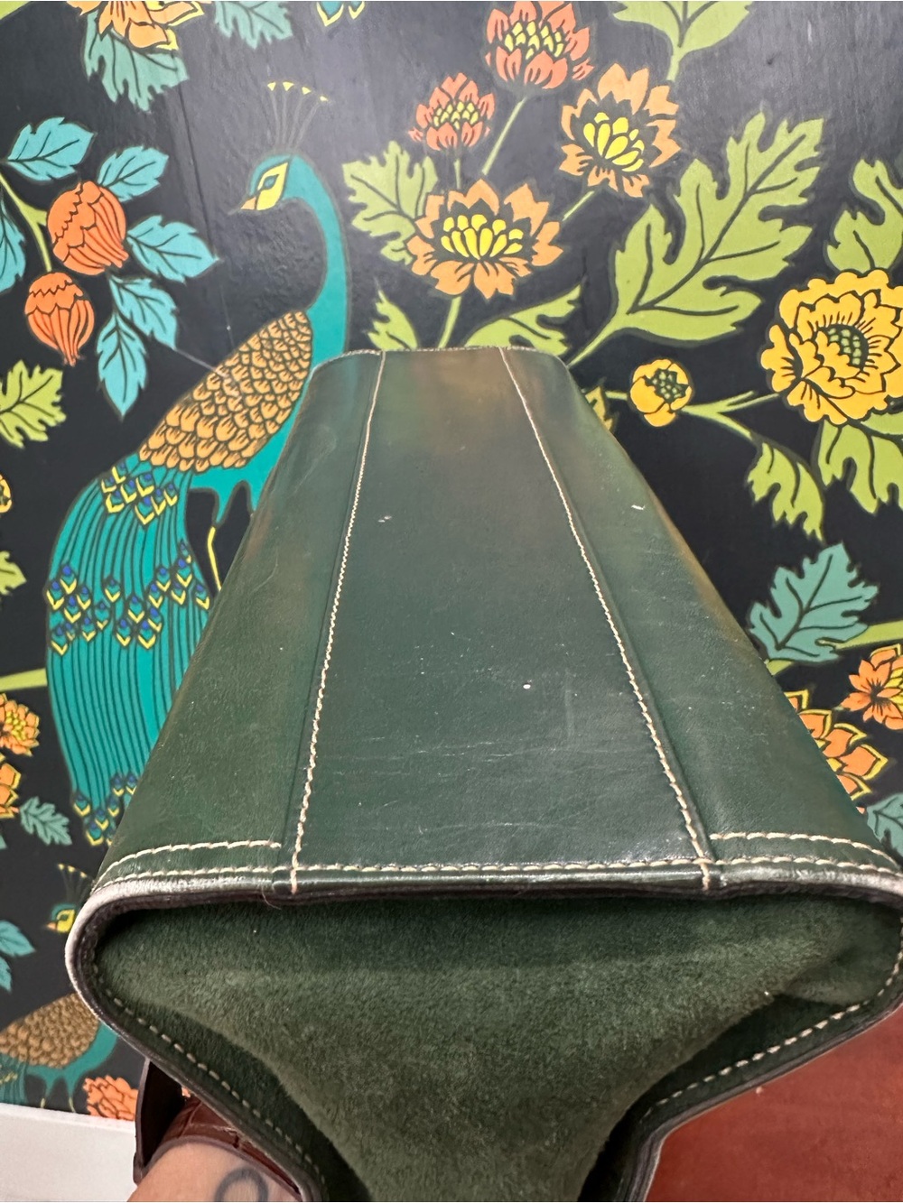 Vintage 1980s Bally Green Suede & Leather Circle Handle Bag - Picture 8 of 12